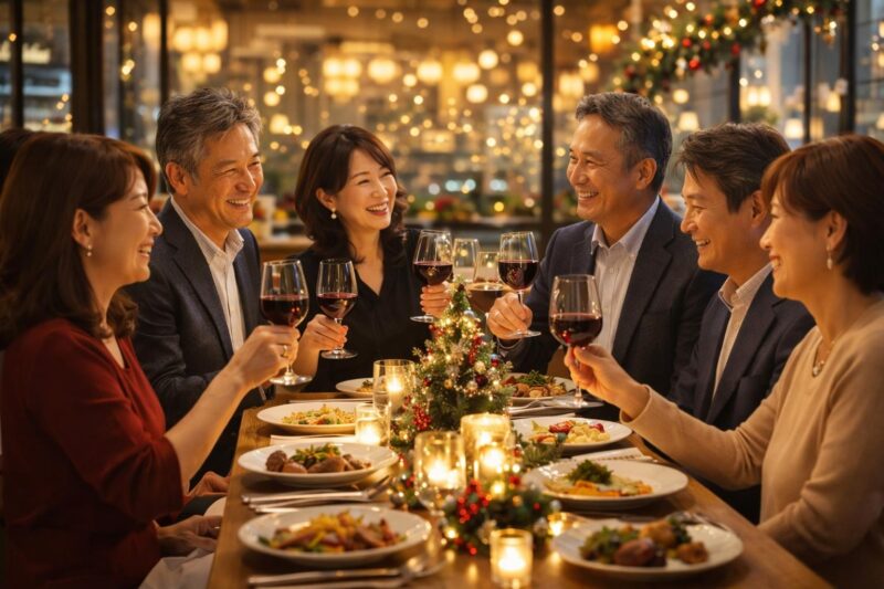 東京・八重洲で50代向けクリスマス食事会 ワインとイタリアンを楽しむ大人の笑顔