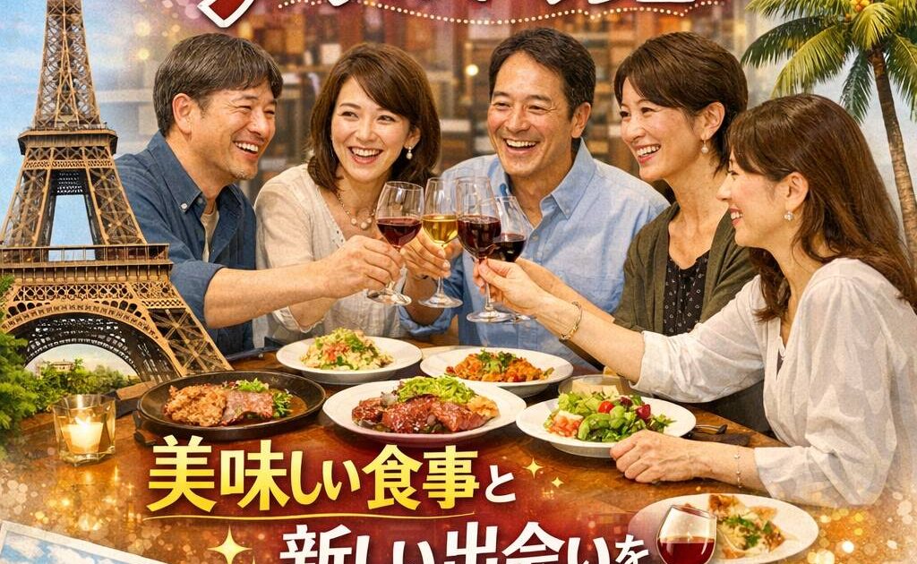 旅行好きの40代50代が大宮の落ち着いた飲食店で交流している婚活・恋活イベント風景