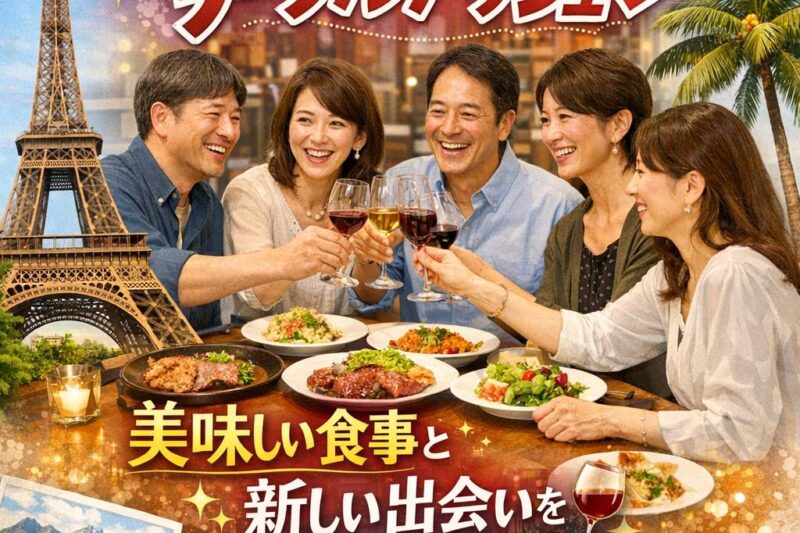旅行好きの40代50代が大宮の落ち着いた飲食店で交流している婚活・恋活イベント風景