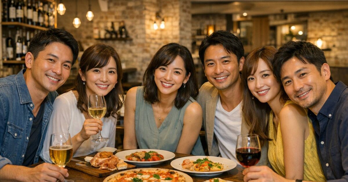 大阪で楽しく乾杯する40代アラフォー独身男女の社会人サークルイベント風景