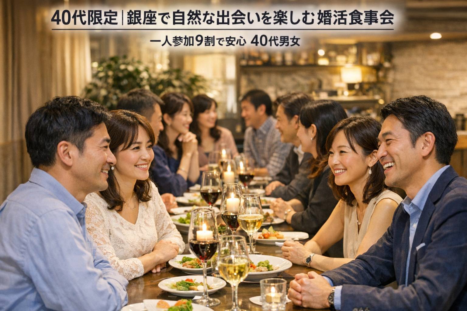 東京40代限定｜銀座で自然な出会いを楽しむ婚活食事会｜一人参加9割で安心